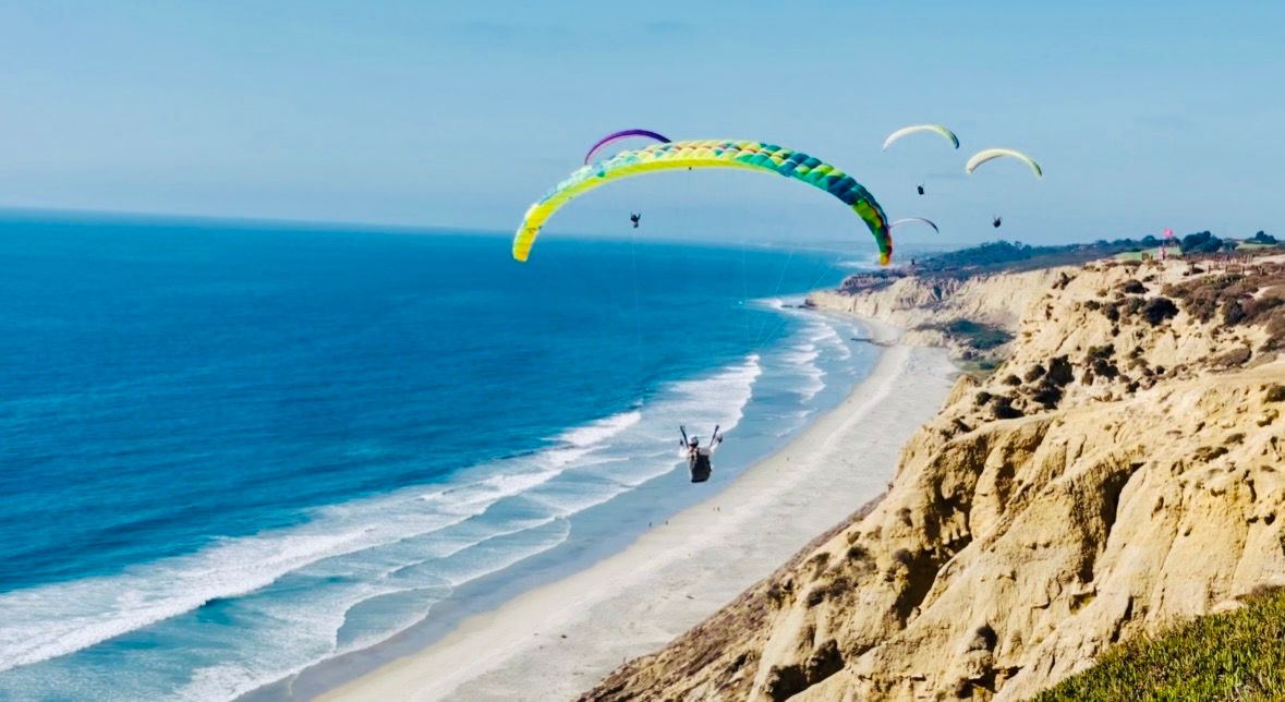 Flying over Black's Beach at beautiful Torrey Pines
