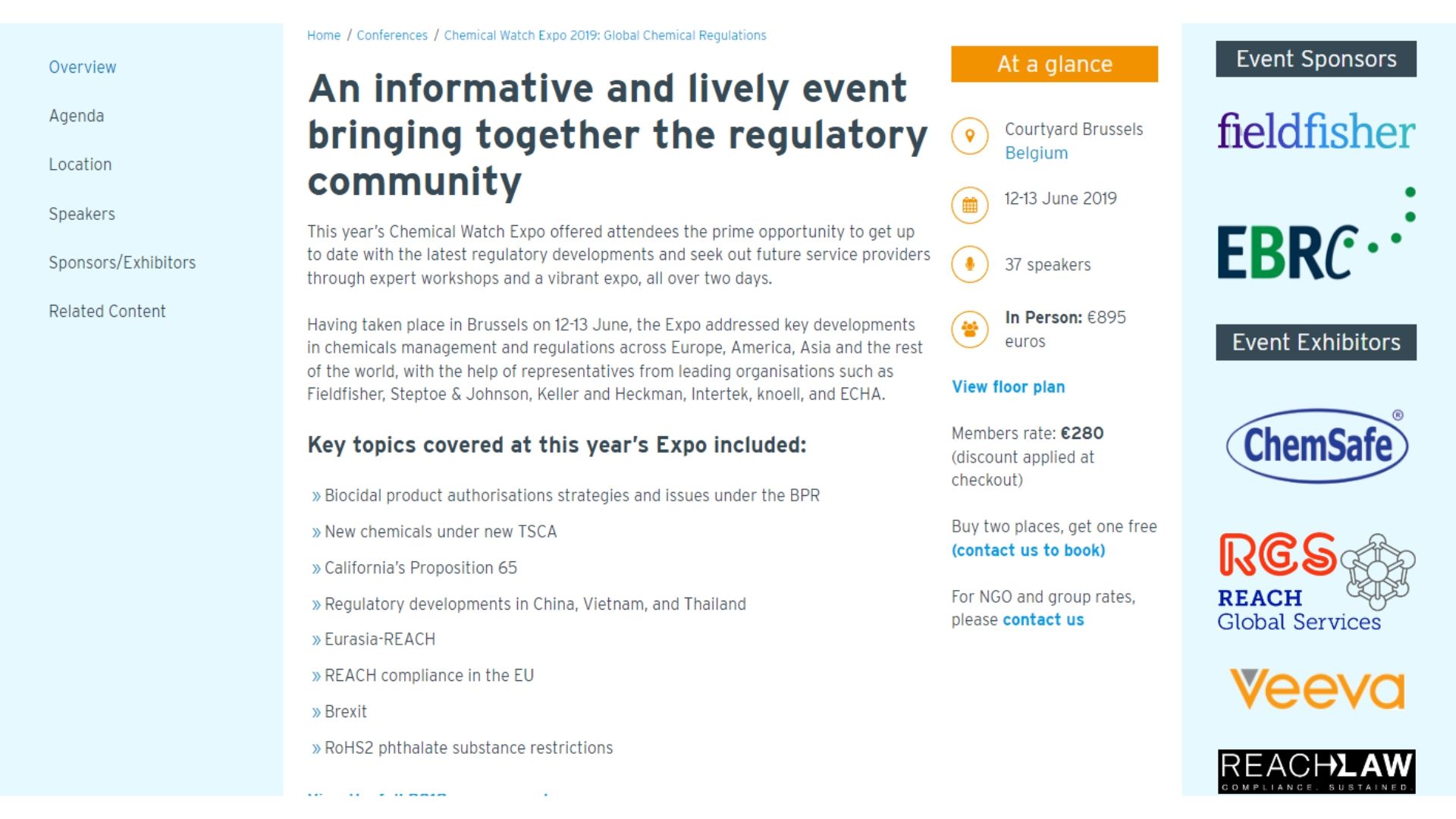 Example of Chemical Watch events page